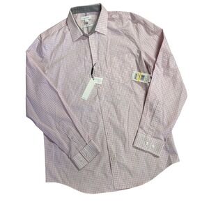 Calvin Klein Mens Non Iron Dress Shirt Pink Geo Print Infinite Cool Medium